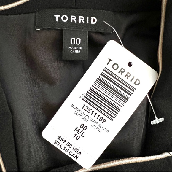 TORRID: Black Stripe Crepe Open Front Blazer 00 - Picture 10 of 12